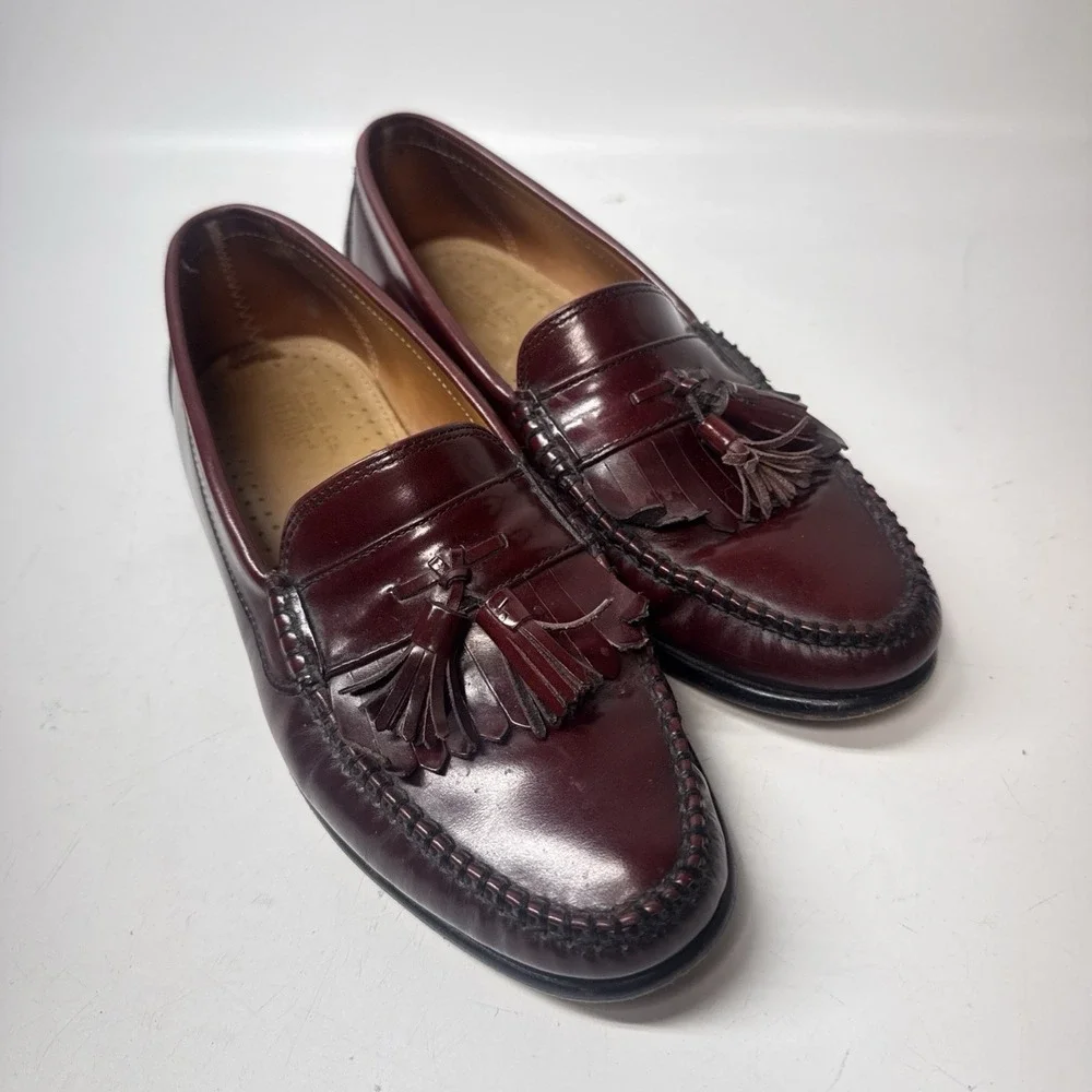 Vintage Bass Weejuns Tassel Loafers 9 D Men's Burgundy Leather Slip On READ